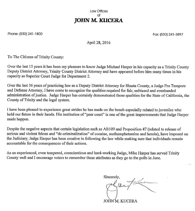 support letter from John Kucera attorney