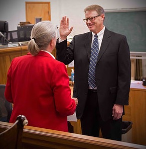 Trinity County Superior Court Judge Michael Mike Harper, being sworn in